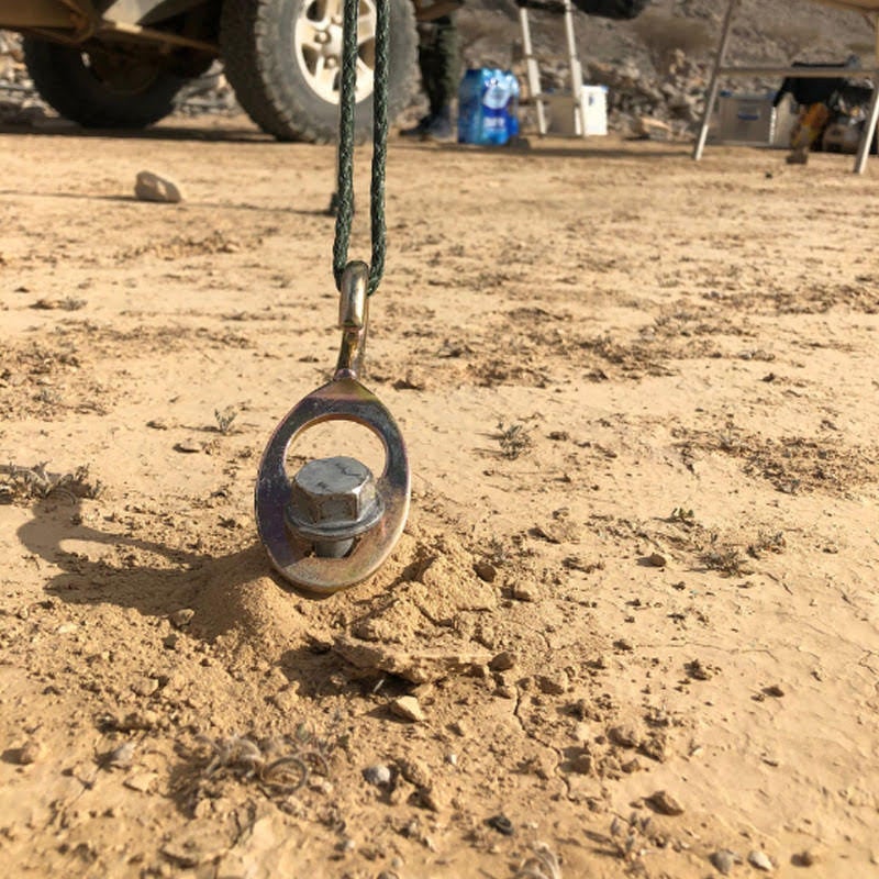 The HexHook Pro being used with a GroundGrabba Pro II ground anchor.